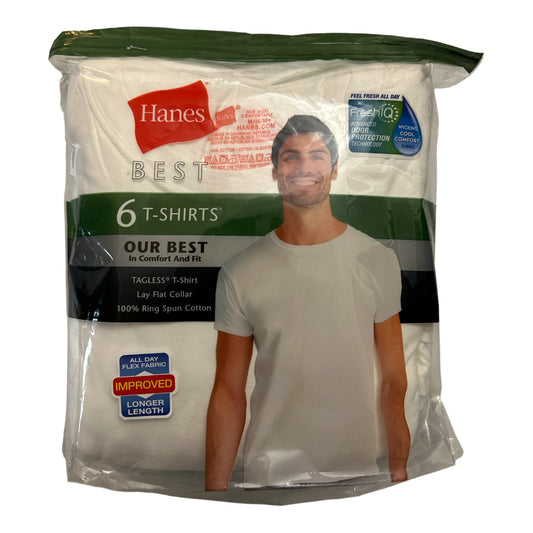 Hanes Men's 6-Pack Best Tagless Ring Spun Cotton Crewneck Short Sleeve T-Shirts (White, L)
