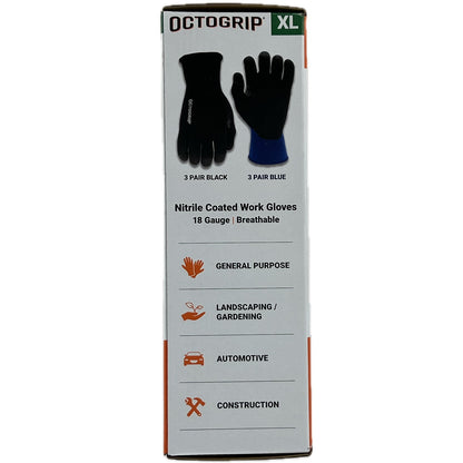 Octogrip Nitrile Coated Work Gloves, 6 Pairs (X-Large)