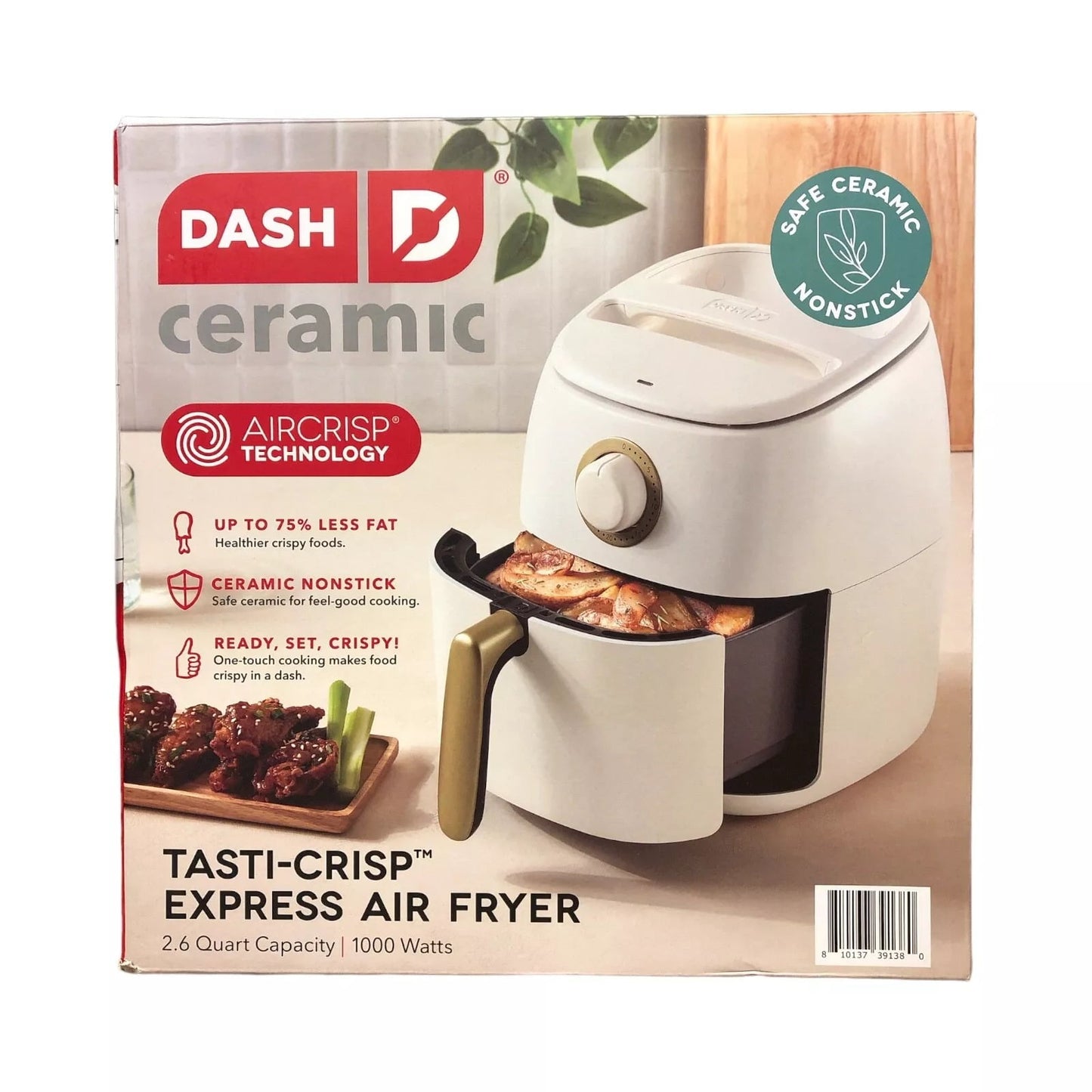 Dash DCAF12CGBGCM02 Ceramic Tasti-Crisp Express Air Fryer, 1000 Watts, 2.6 Qt Capacity - White