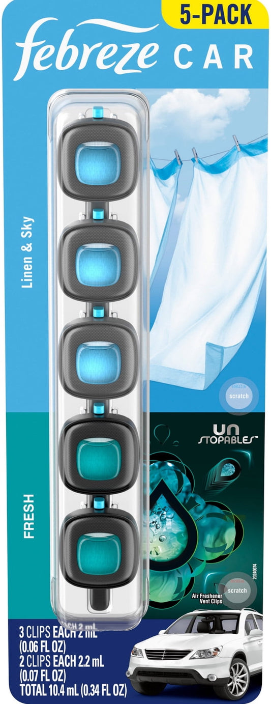 FEBREZE AIR FRESHENER 5 PACK CAR AIR VENT CLIPS
