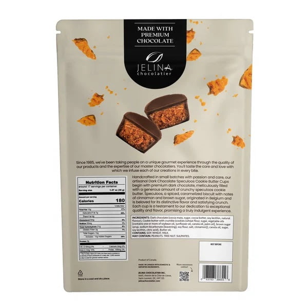 Jelina Chocolatier Dark Chocolate Cookie Butter Cups, 21.16 Ounce