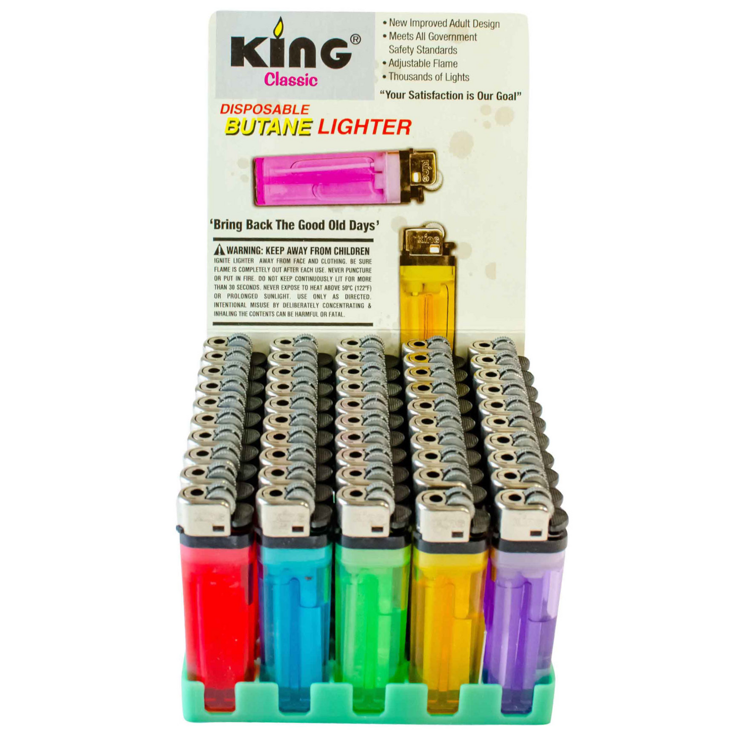 King Classic Disposable Butane Lighters Assorted Colors 50 Lighters Per Box 200 Count 4 Boxes