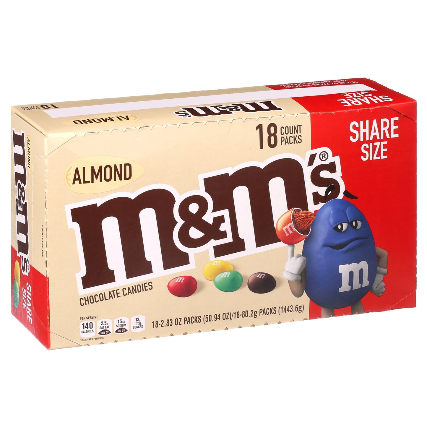 M&M's, Almond Milk Chocolate Candy Sharing Size, 2.83 Ounce, 18 Count