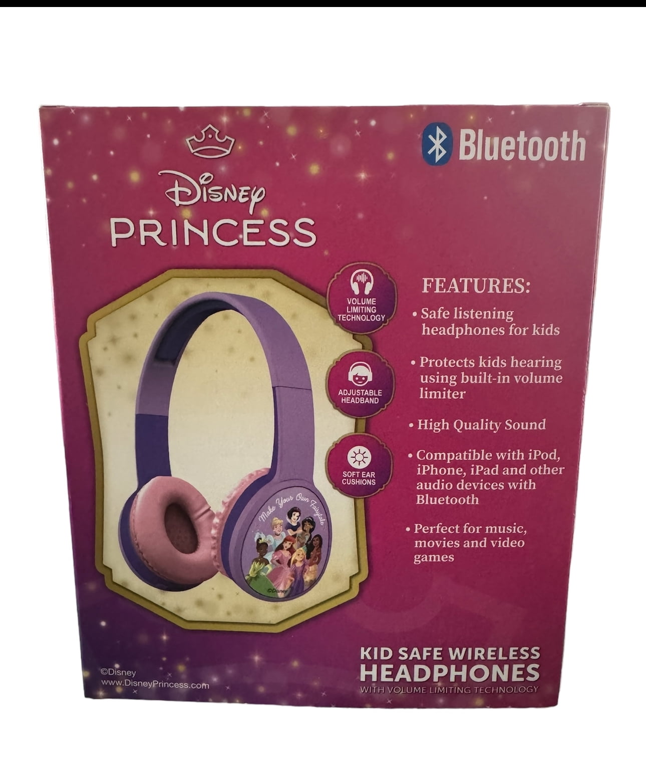 Disney Princess Bluetooth Kid-Safe Wireless Headphones - Volume Limiting, Multicolor