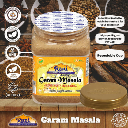 Rani Garam Masala Indian 11-Spice Blend 16oz (1lb) 454g PET Jar ~ All Natural, Salt-Free | Vegan | No Colors | Gluten Friendly | NON-GMO | Indian Origin