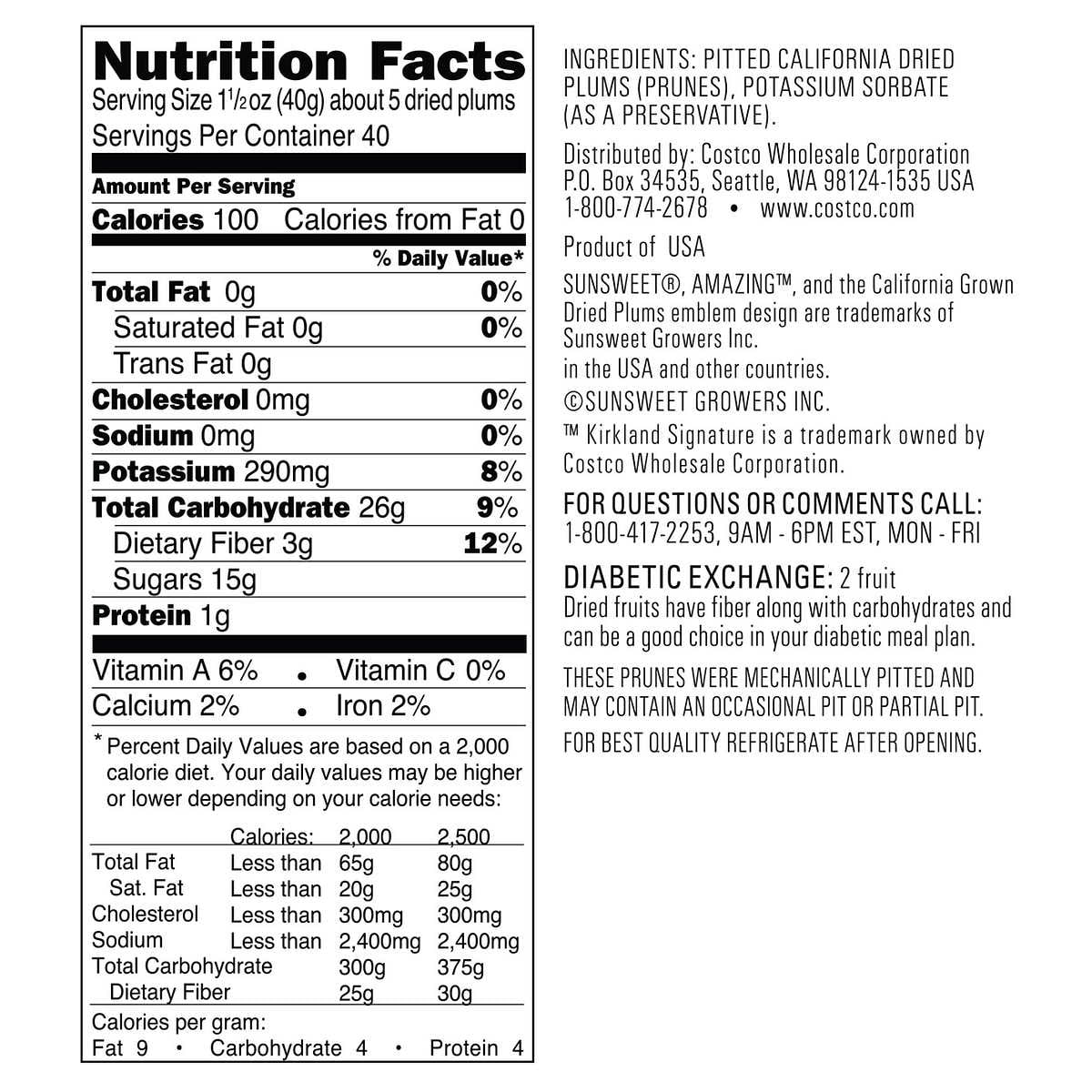 Kirkland Signature Sunsweet Whole Dried Plums, 3.5 Pounds