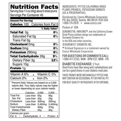 Kirkland Signature Sunsweet Whole Dried Plums, 3.5 Pounds