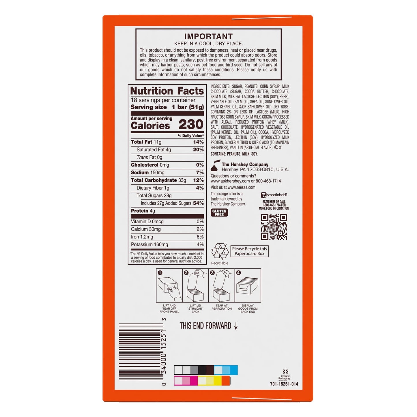 Reese's Fast Break Milk Chocolate, Peanut Butter and Nougat Candy, Bars 1.8 oz, 18 Count