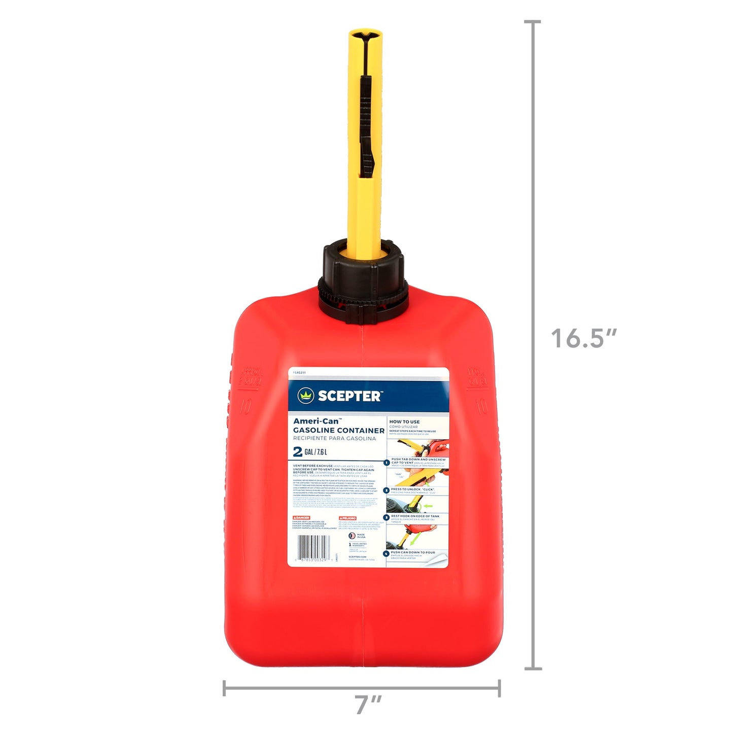 Scepter Ameri-Can 2 Gallon Gas Can, FG4G211, Red