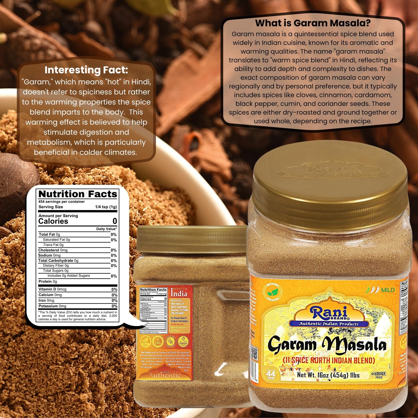 Rani Garam Masala Indian 11-Spice Blend 16oz (1lb) 454g PET Jar ~ All Natural, Salt-Free | Vegan | No Colors | Gluten Friendly | NON-GMO | Indian Origin