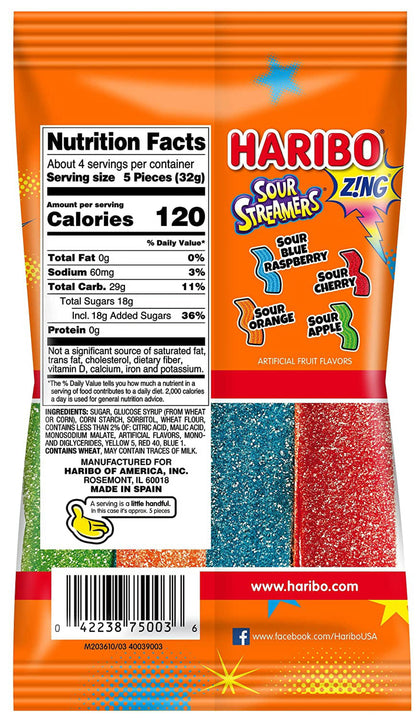 (Price/CASE)Haribo Confectionery Sour Streamers 4.5 Ounce - 12 Per Case
