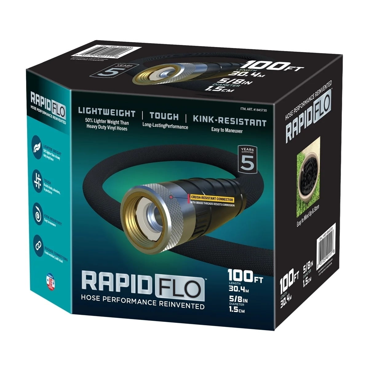 Teknor Rapid Flo Compact Garden Hose, 5/8 Inch x 100 Foot