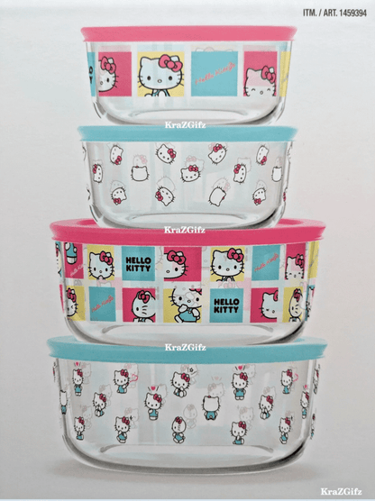 Pyrex Hello Kitty Decorated Glass Food Storage Set, 8-Piece, BPA-Free, Made in USA
