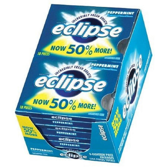 Eclipse Chewing Gum, Peppermint, 18 Count Tear Pack (Pack of 8)