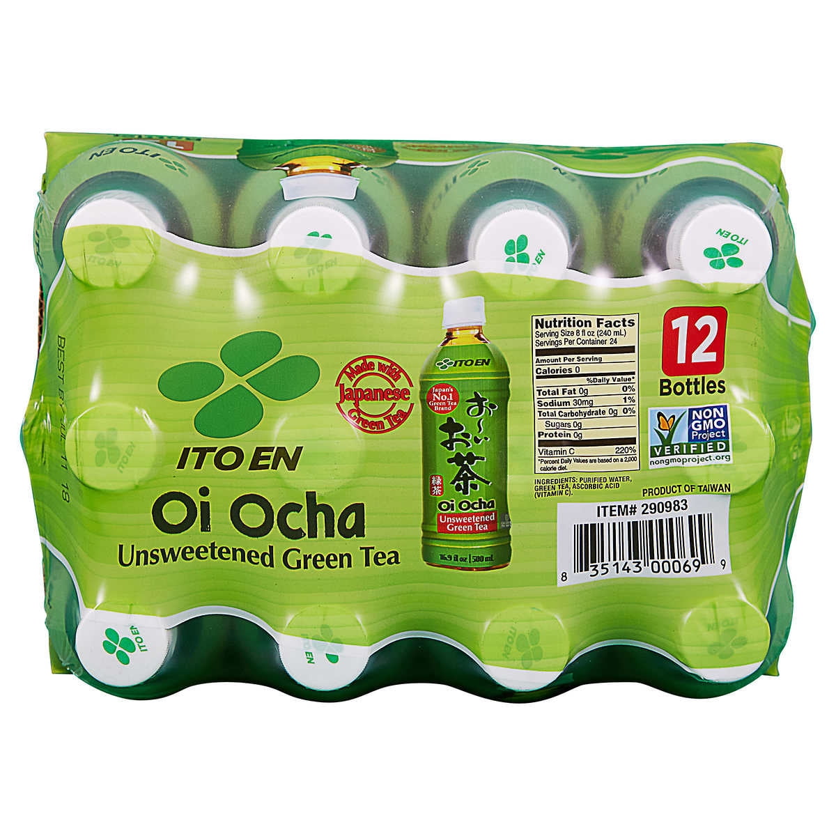 Ito En Oi Ocha Unsweetened Green Tea, 16.9 fl oz, 12-count