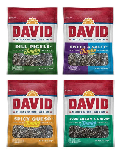 David Sunflower Seeds Variety Pack, 4 Flavorful Flavors, 5.25 Ounce Each, 1 Bag per Flavor