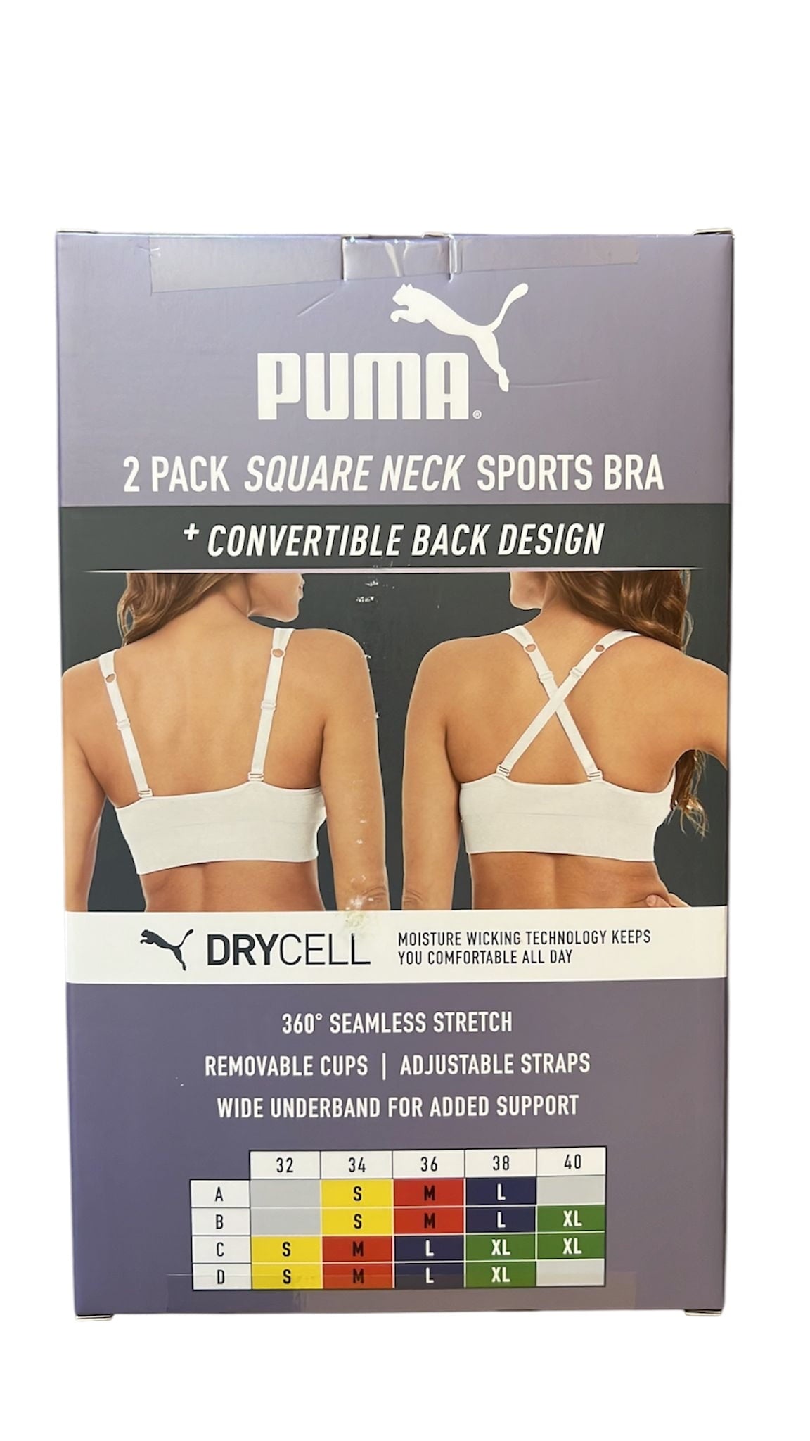 PUMA Women's 2 Pack Seamless Sports Bra Large