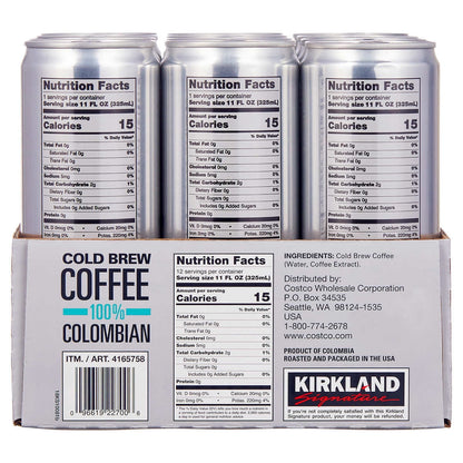 Kirkland Signature Colombian Cold Brew Coffee 12-count 11 oz cans