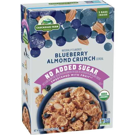 Cascadian Farm Organic Blueberry Almond Crunch Breakfast Cereal, No Added Sugar, 34 oz