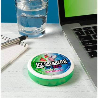 Ice Breakers Duo Fruit Plus Cool Watermelon Sugar Free Mints, Tins 1.3 oz, 8 Count