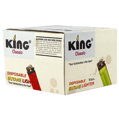 King Classic Disposable Butane Lighters Assorted Colors 50 Lighters Per Box 200 Count 4 Boxes