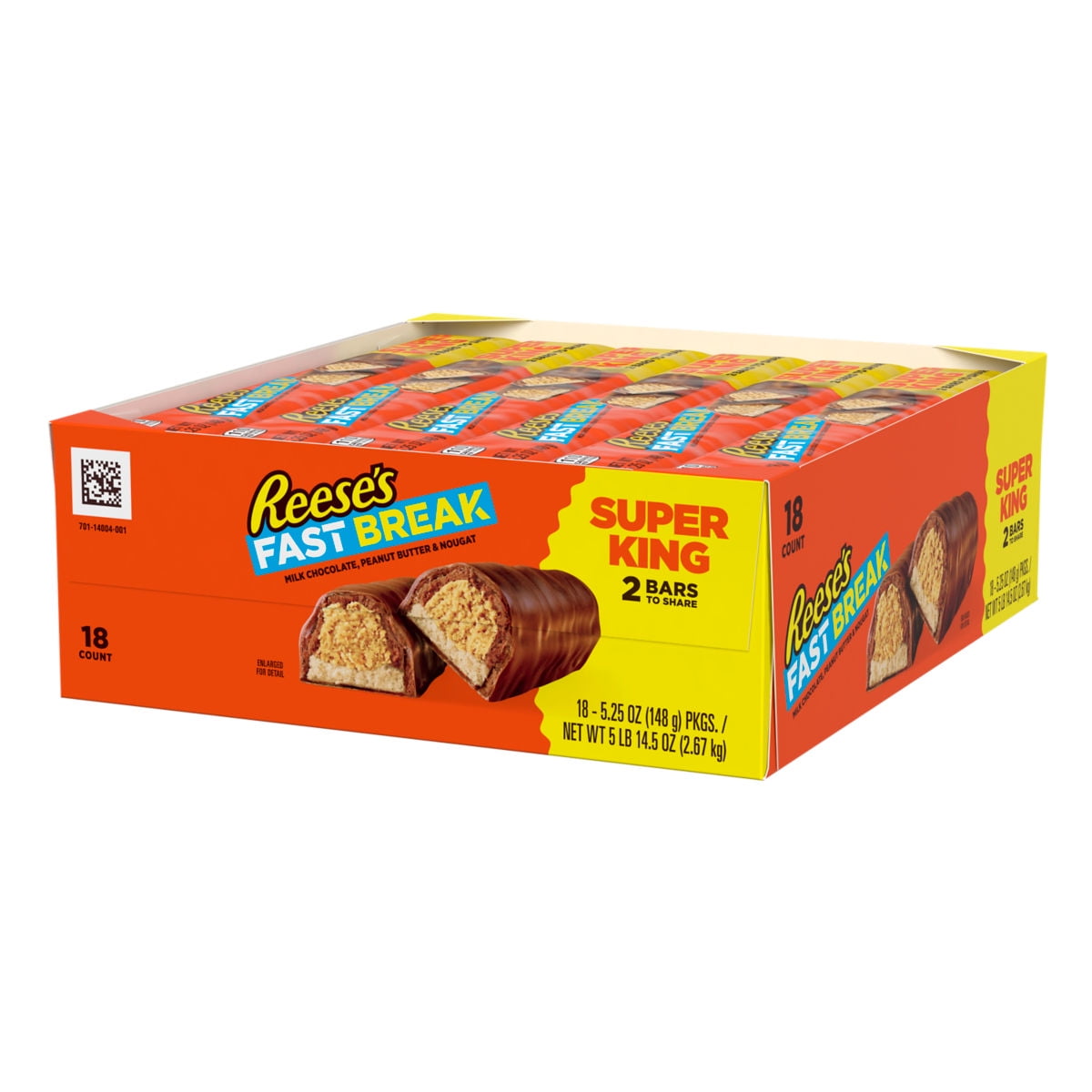 REESES FAST BREAK (MILK CHOCOLATE, PEANUT BUTTER & NOUGAT) SUPER KING SIZE BAR BOX