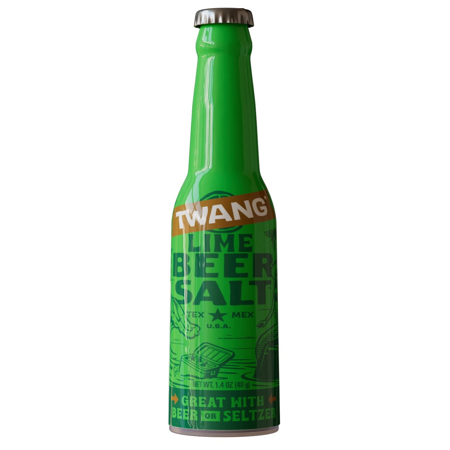 Twang Beer Salt, Lime Flavored, 1.4 oz Plastic Beer Shaped Bottles, 24 Pack