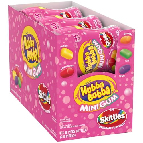 HUBBA BUBBA Sugar Free Rainbow Gum Bottle, 40 Count (Pack of 6)