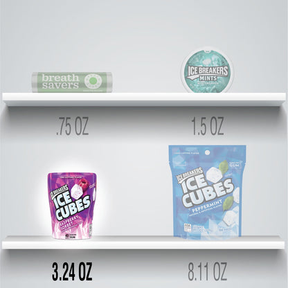 Ice Breakers Ice Cubes Raspberry Sorbet Sugar Free Chewing Gum, Bottles 3.24 oz, 6 Count, 40 Pieces