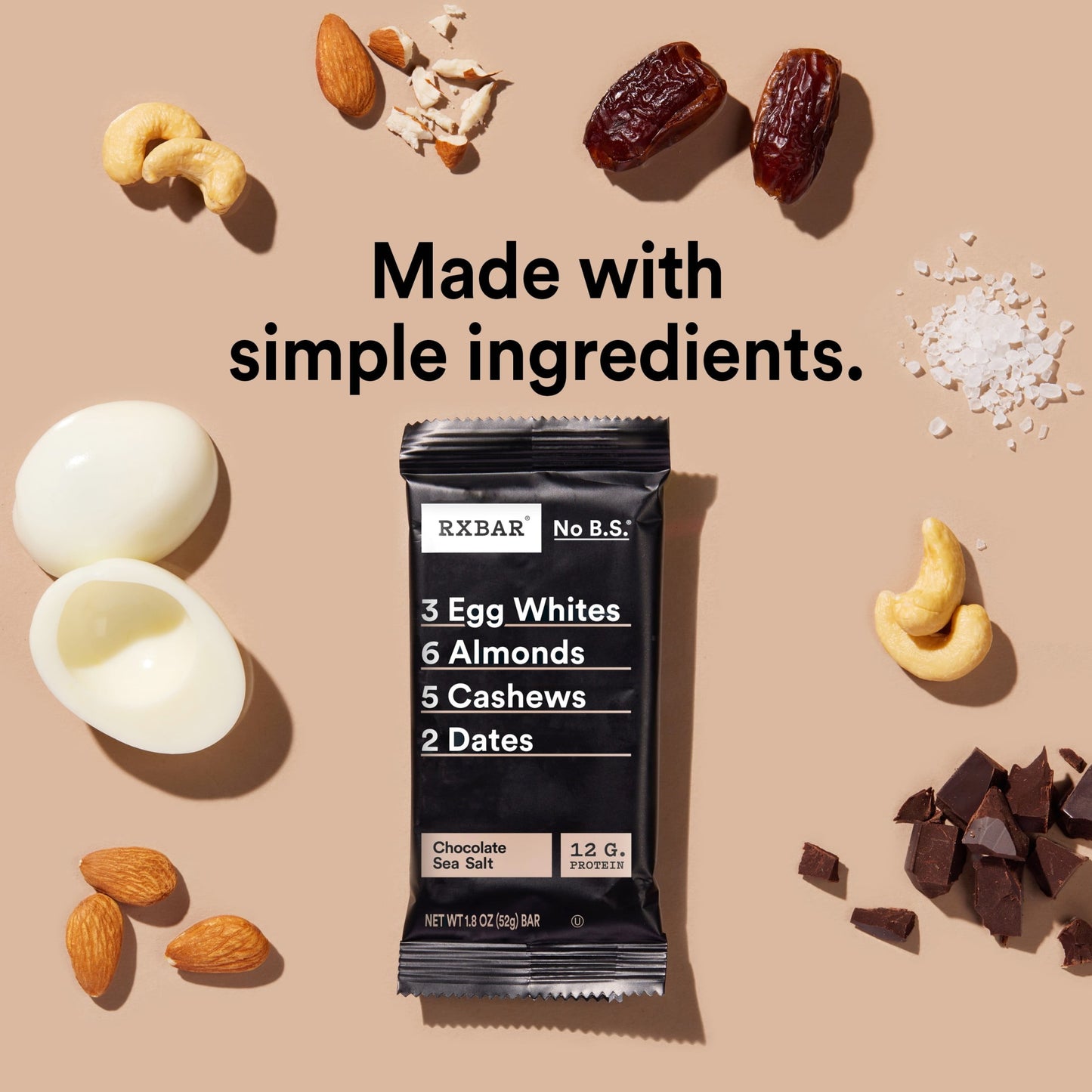 RXBAR Protein Bars Gluten-Free, Chocolate Sea Salt, 12 Count