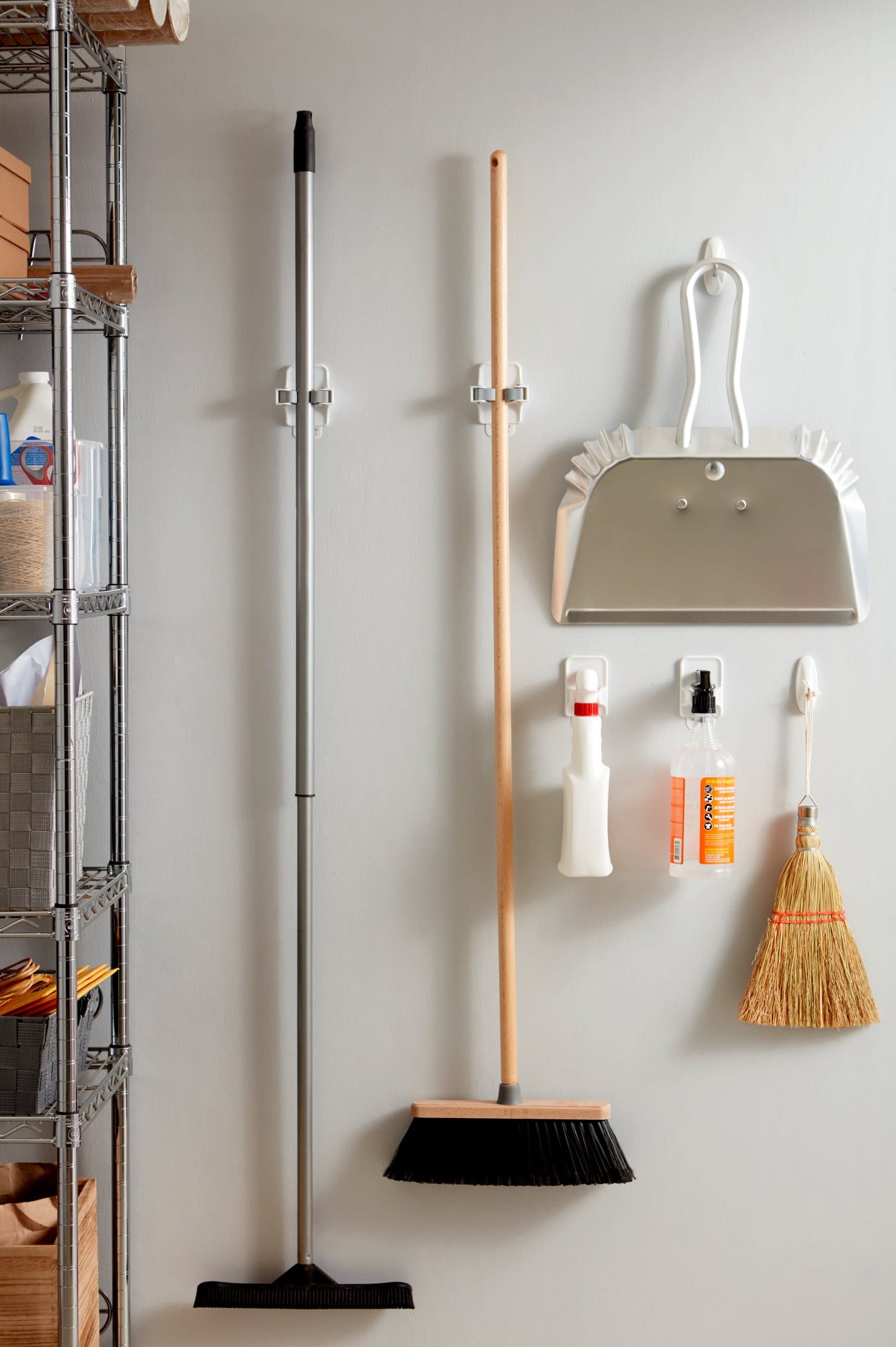 Command Broom and Mop Grippers Wall Hook, White, Damage Free Organizing, 2 Hangers