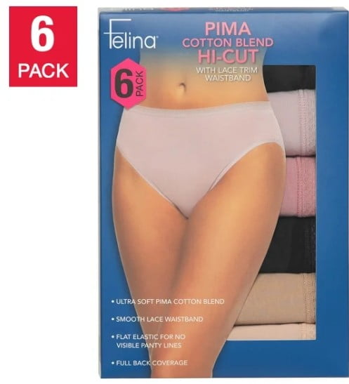 Felina Women's Hi-Cut with Lace Trim, 6-pack, Medium