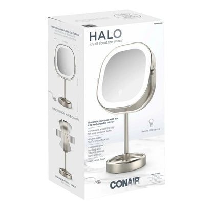 Conair Halo LED Double Sided 1x/10x Vanity Mirror 360? Rotation USB Rechargeable