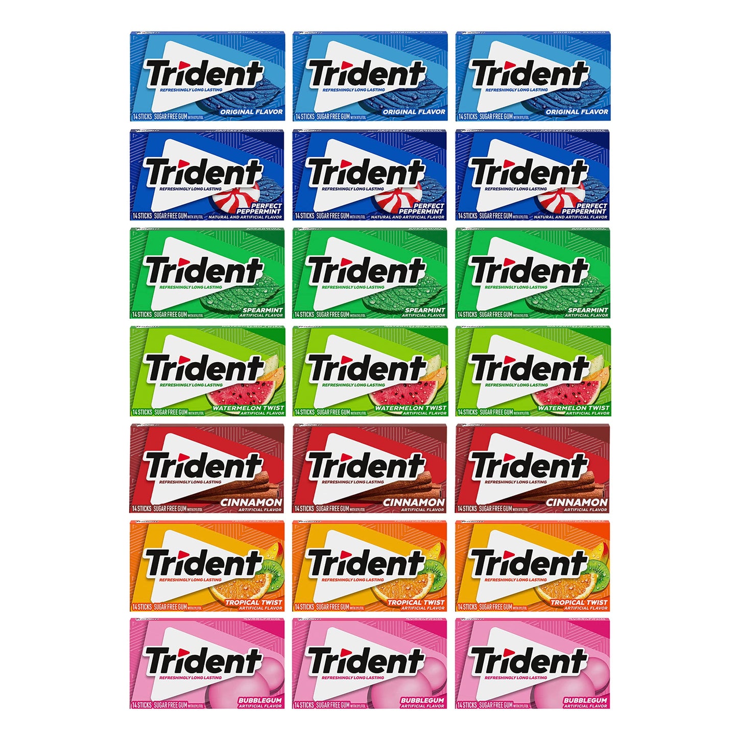 Trident Sugar-Free Chewing Gum KEF28 Variety Pack Candy, Assorted Flavors, 21 Packs of 14 Pieces (294 Total Pieces)