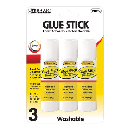 BAZIC Glue Stick 21g/0.7 Oz, Acid Free Glue (3/Pack), 1-Pack
