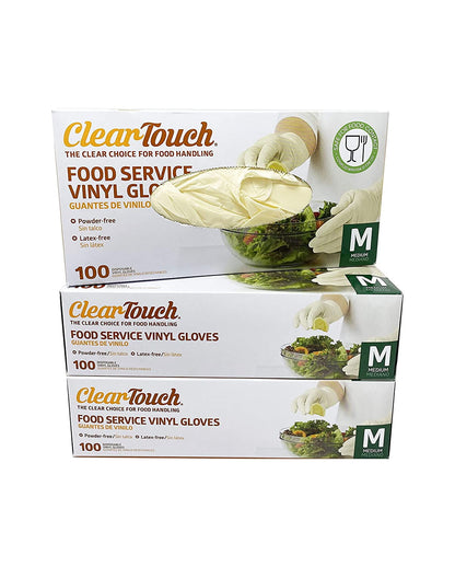 Clear-Touch Food Service Vinyl Gloves, Medium, 300 ct
