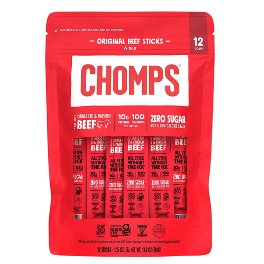 Chomps Original Grass Fed Beef Sticks Mild 1.15 Ounce (Pack of 12)