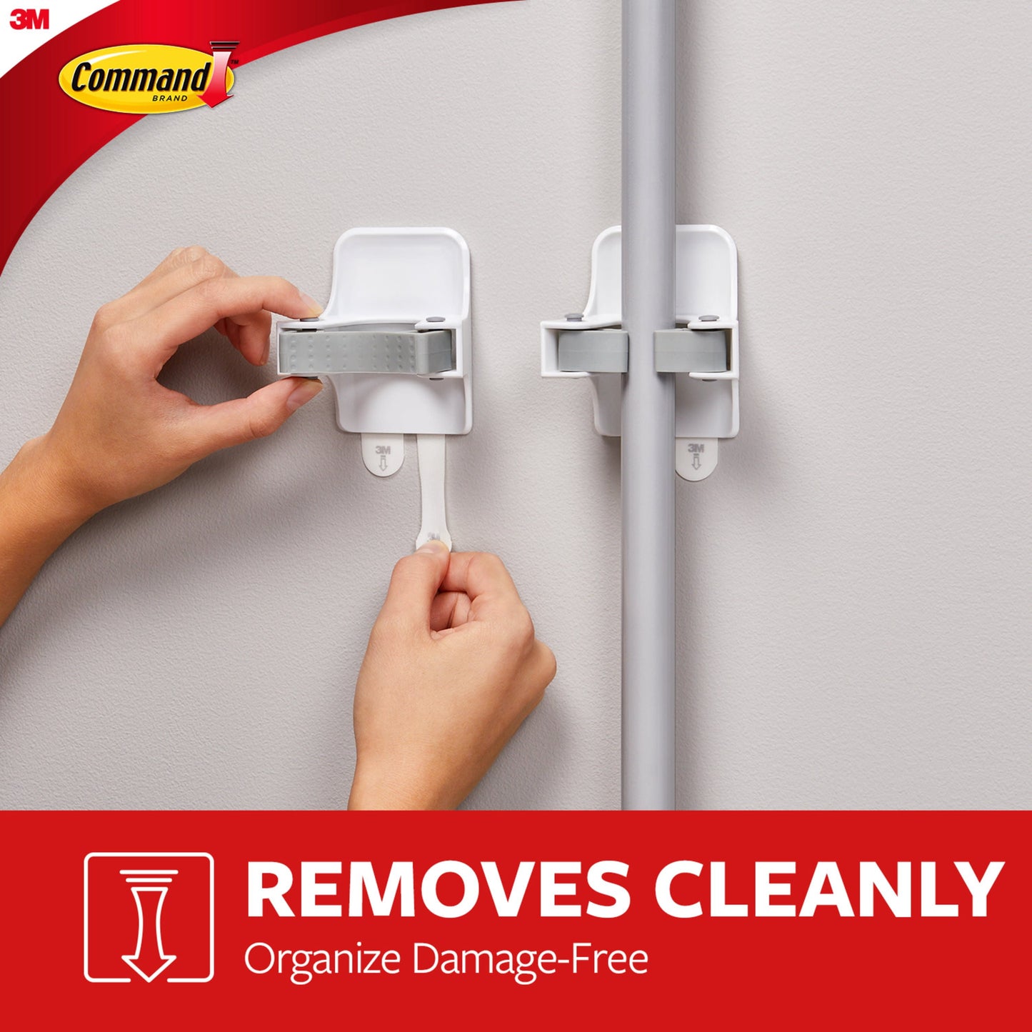 Command Broom and Mop Grippers Wall Hook, White, Damage Free Organizing, 2 Hangers