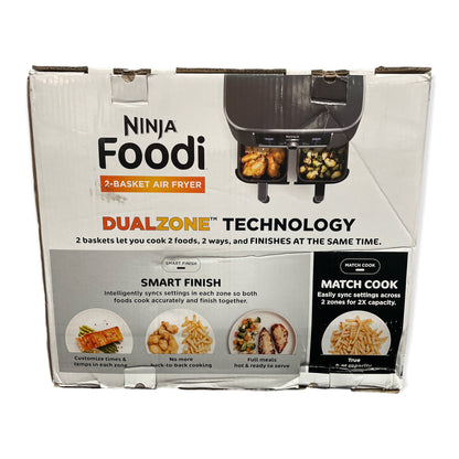 Ninja Foodi 8 qt 2-Basket Air Fryer, Black - DualZone Technology, Smart Finish