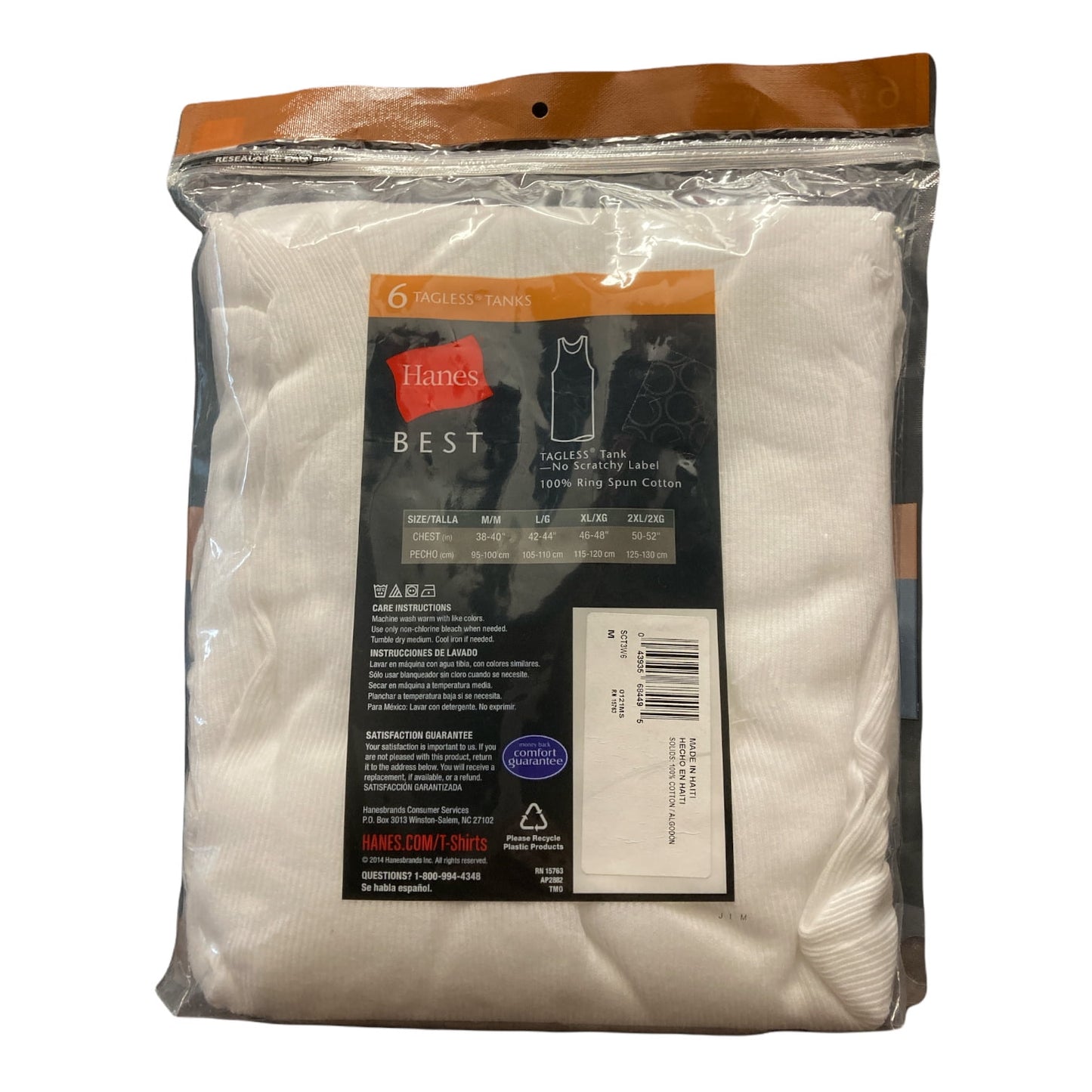 Hanes Best Men's Tagless 100% Cotton Tank Top 6 Pack (White, M)