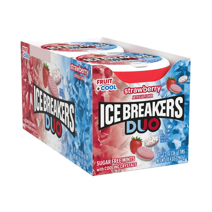 Ice Breakers Duo Fruit Plus Cool Strawberry Sugar Free Mints, Tins 1.3 oz, 8 Count