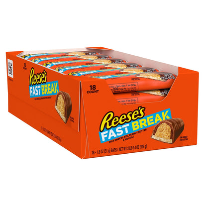 Reese's Fast Break Milk Chocolate, Peanut Butter and Nougat Candy, Bars 1.8 oz, 18 Count