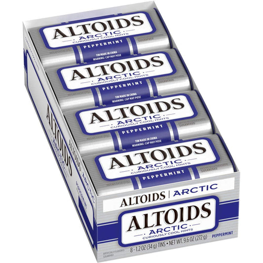 ALTOIDS Arctic Peppermint Breath MFF30 Mints - Altoids Hard Candy Bulk, Sugar Free Mints 1.2 oz Tin, Pack of 8