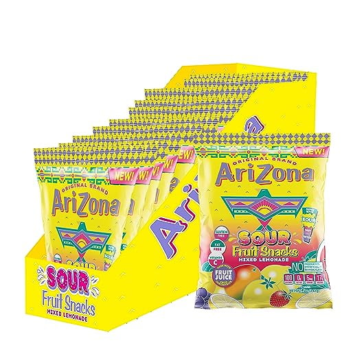 AriZona Sour Lemonade Fruit Snacks - NEW - Gluten Free Snacks ,5 Ounce Individual Bags (Pack of 12)