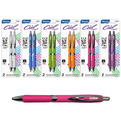 BAZIC Ciel Fuse Tech Ink Retractable Pen w/ Rubber Barrel, 0.7mm (2/Pack), 6-Pack