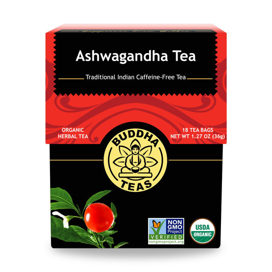 Buddha Teas Organic Ashwagandha Root Tea - Herbal Tea - For Health & Wellbeing - With Antioxidants & Minerals - Clean Ingredients - Caffeine Free - OU Kosher & Non-GMO - 18 Tea Bags (Pack of 1)