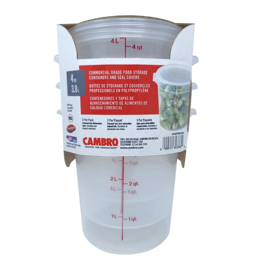 Cambro Round Translucent Food Container with Lid 4 Quart (Pack of 3)