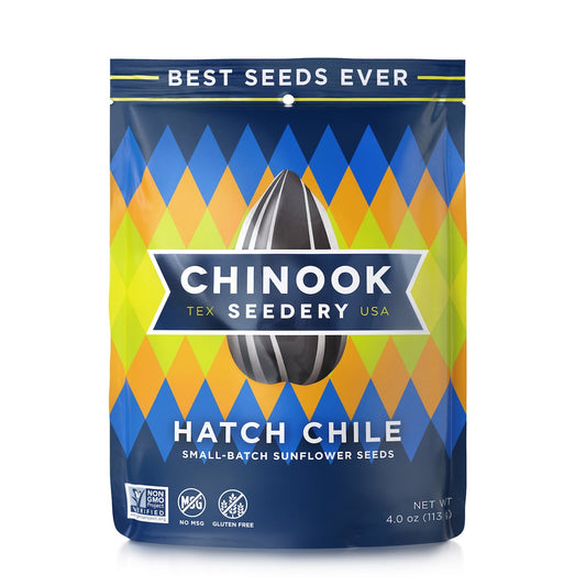 Chinook Seedery Roasted Jumbo Sunflower Seeds - 4oz (Pack of 12) - Gluten-Free Hatch Chile Flavor