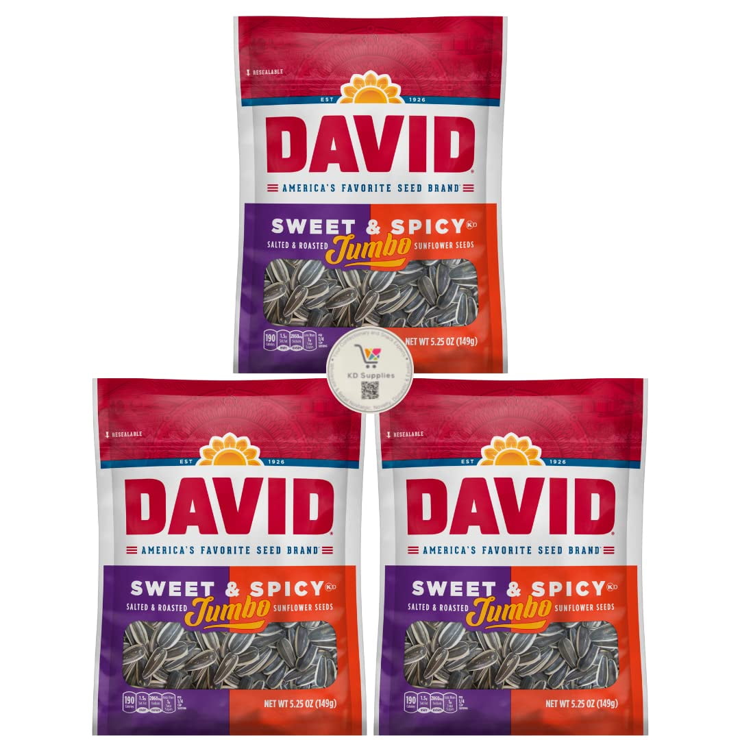 David's Salted & Roasted Sweet & Spicy Sunflower Seeds, (Pack of 3) 5.25 oz Bags