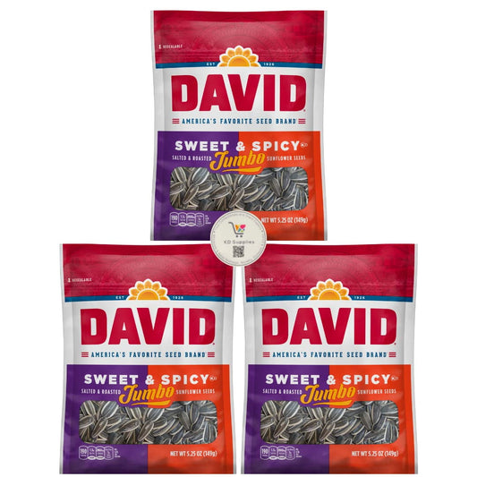 David's Salted & Roasted Sweet & Spicy Sunflower Seeds, (Pack of 3) 5.25 oz Bags